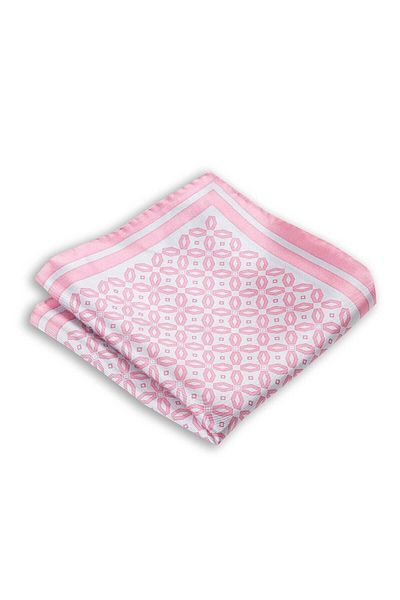 1001 Kravat Pink Patterned Silk Pocket Handkerchief in 33x33 cm