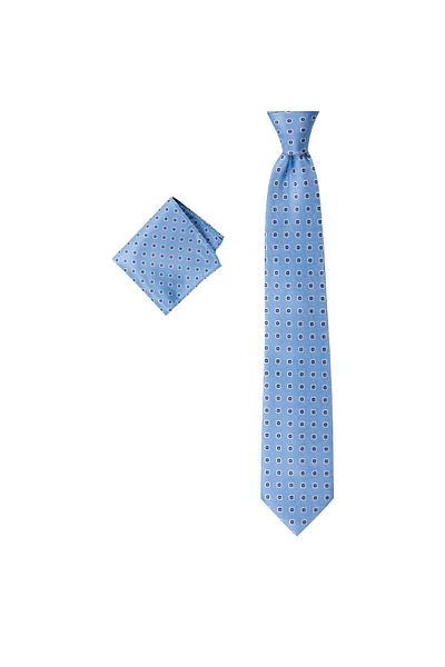 1001 Kravat Blue Patterned 8 cm Wide Tie with Handkerchief