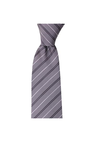 1001 Kravat Gray Striped 8 cm Wide Tie with Handkerchief