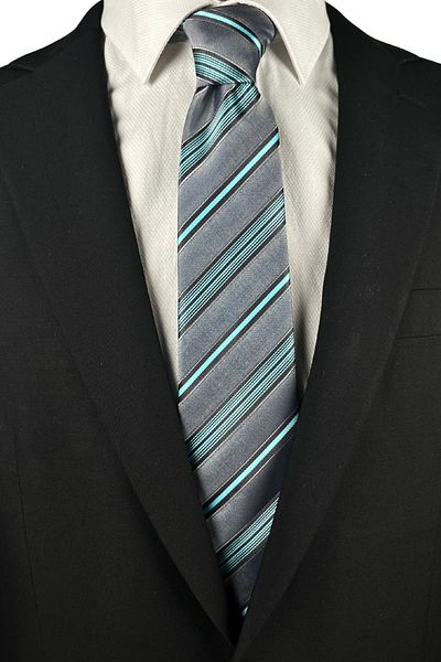 1001 Kravat Gray Blue Striped Tie