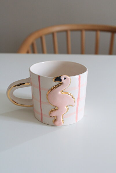 sukupotCeramics كوب فلامينجو ذهبي مصنوع يدويًا