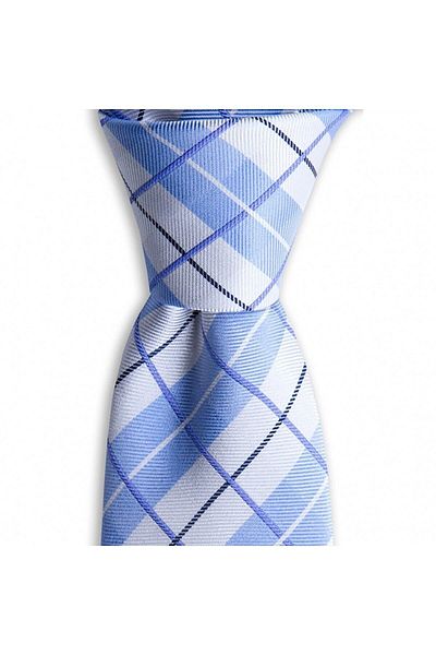 1001 Kravat Blue Plaid Patterned 7 cm Wide Silk Tie