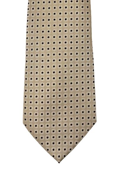1001 Kravat Men's Beige Patterned 8 cm Wide Silk Tie