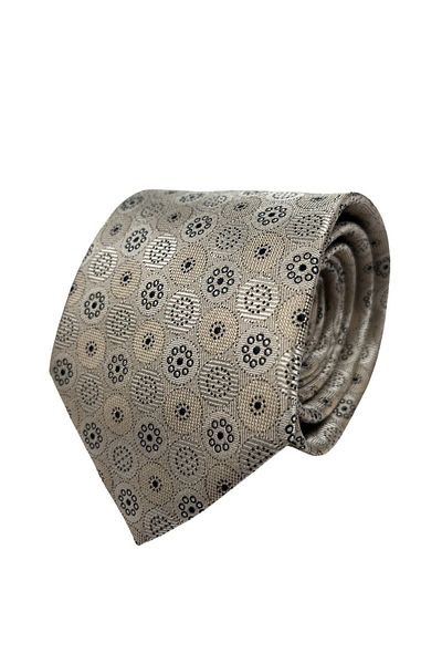 1001 Kravat Light Brown 8 cm Wide Tie with Flower Pattern