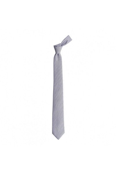 1001 Kravat Navy Blue and White Patterned 7 cm Wide Silk Tie