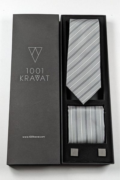 1001 Kravat Men's Gift Set - With Handkerchief, Tie and Cufflinks