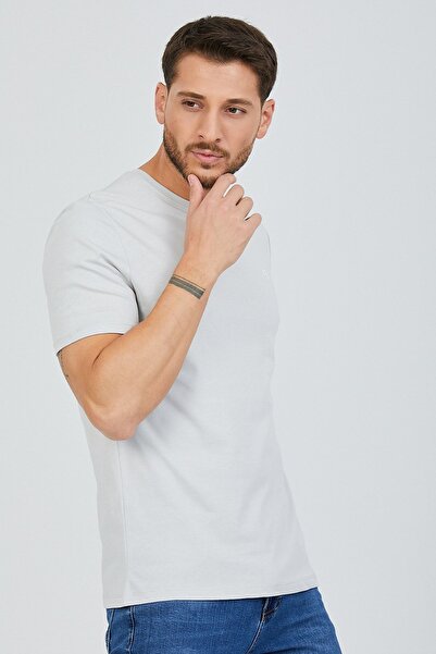 Kallisto Ανδρική Περιορισμένη Έκδοση - Ασημένιο βαμβακερό λαιμόκοψη με λεπτή εφαρμογή