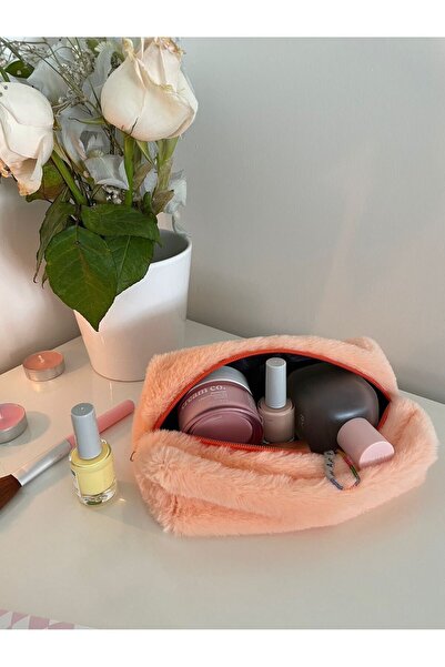 luckyjoys حقيبة مستحضرات تجميل متوسطة الحجم - حقيبة مكياج من القطيفة السلمون ...