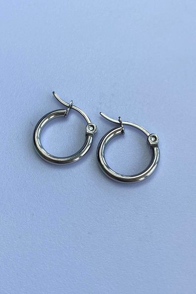 TAKIŞTIR Silver Color Hoop Steel Earrings (Pair)