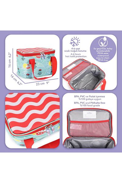 Milk & Moo Milk&Moo Lunchbox, Lunchtasche Brotdose Kühltasche Türkis/rot