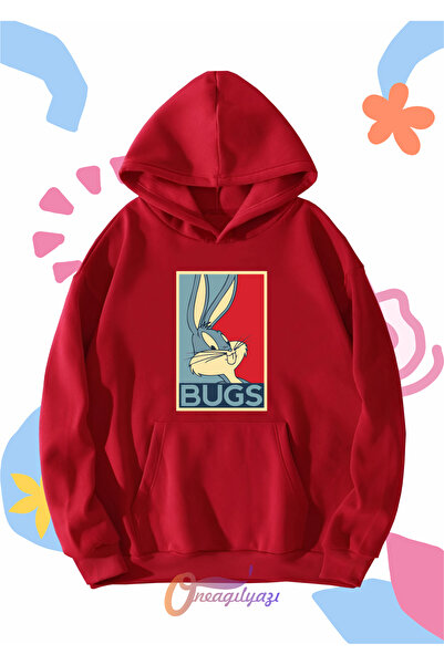 oneagılyazı Bugs Bunny Sa deznom unisex dečija majica - crvena, Oversize kroj...