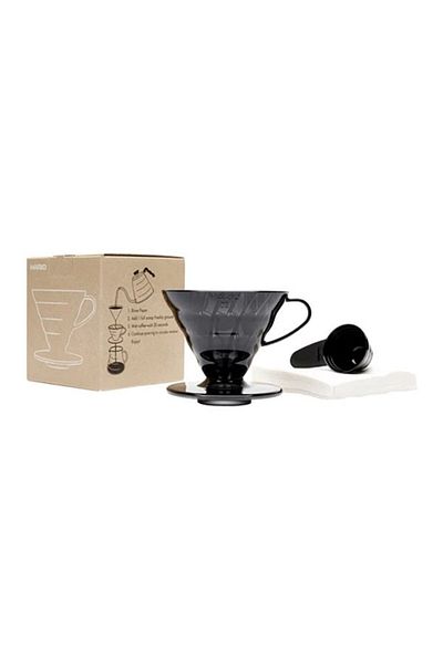 Hario V60 02 Black Transparent Plastic Dripper and 40 Pieces Filter Paper Set