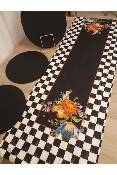 Premier Μαύρο φορτίο MDF 6 τεμαχίων - Αμερικάνικο & Service Heart Pattern Red Printed Runner