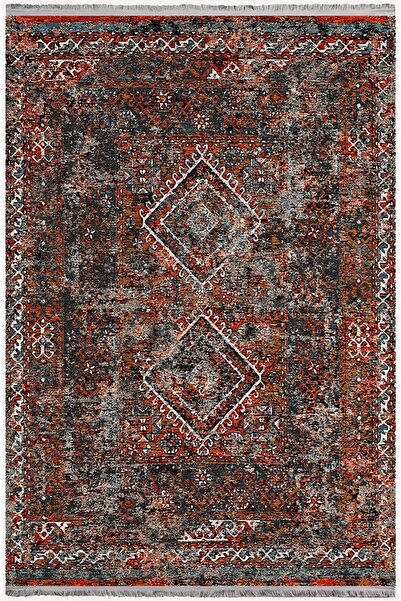 kilim home Mars 2157 سجادة زخرفية مهدبة بنمط عتيق كلاسيكي بألوان بورجوندي