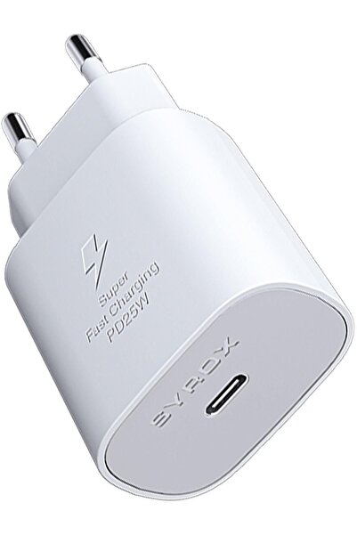 Syrox Pd25B 25W Pd 3A Type-C Çıkışlı Şarj Adaptörü (Başlık) Beyaz