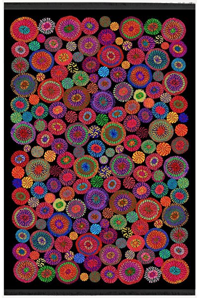 kilim home Mars Serisi Siyah Rengin Üzerinde Multy Tonlarında Çiçekli Desen K...