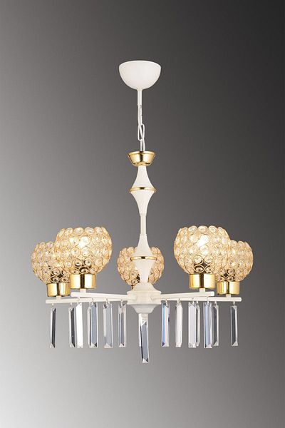 SONSUZ AYDINLATMA&AVİZE Mevlana 5-Piece White Optigon Head Luxury Upward Facing Crystal Stone Chandelier