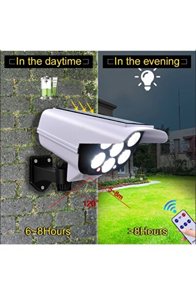 ALKESE Güneş Enerjili Solar 77 Led Hareket Sensörlü Kumandalı Caydırıcı Sahte Kamera