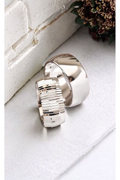 Alyans Gümüş Evi 8 Mm Beyaz Işlemeli Alyans