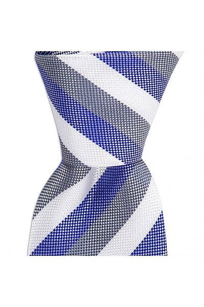1001 Kravat White Striped 7.5 cm Wide Silk Tie