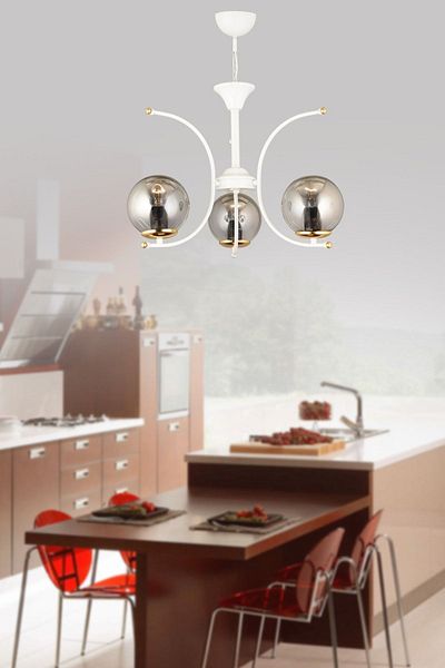 SONSUZ AYDINLATMA&AVİZE Fairy White 3-Piece Smoked Globe Glass Praying Modern Luxury Chandelier