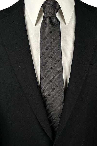 1001 Kravat Men's Silk Tie - 7.5 cm Wide, Dark Gray Striped