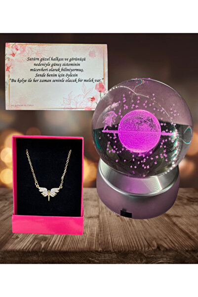 PİNK SHAKE Renk Değiştiren Led işıklı Cam Satürn Kız Küre Dolunay Lamba Krist...