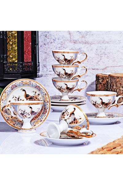 Kosova Set of 6 Porcelain Pedestal Cups - Gsa-57