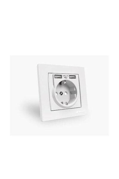 Mutlusan Rita 2'li Usb Çıkışlı Topraklı Priz Beyaz (Çerçeveli)