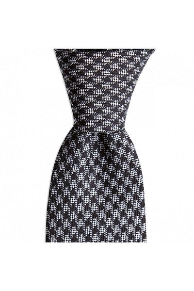 1001 Kravat Black Gray Patterned 6 cm Wide Silk Tie