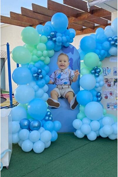 Çemrek Süs Parti مجموعة سلسلة بالونات ماكارون بلو بيبي بلو كروم بلو مكونة من ...