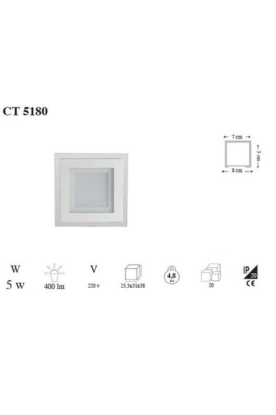 Cata Ct-5180 5w/6500k Glass Square Panel Led Luminaire (white)