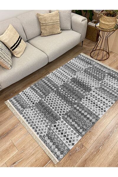 kilim home Covor decorativ țesut cu model geometric în nuanțe de gri din seri...