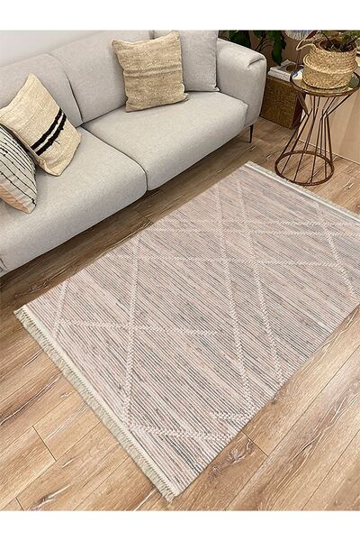 kilim home Cotton Serisi Gri Tonlarında Hasır Çizgileri Eskitme Desen Dekorat...