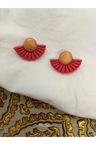 kaikosa Special Design - Metalic Red Polymer Bristle and Gold Detailed Counter Village Earrings