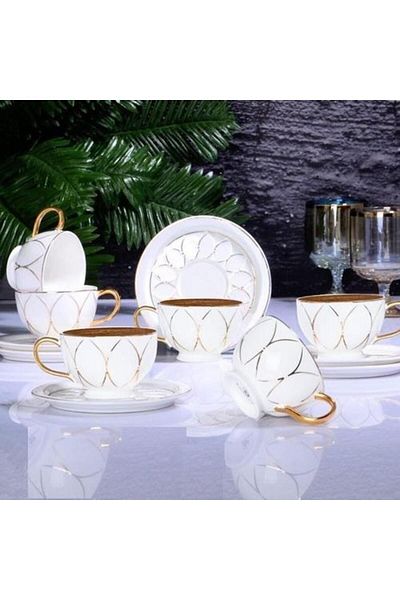 Kosova ZJN-04 Chubby Drop Porcelain Set of 6 Coffee Cups 12 Pieces