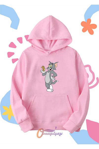 oneagılyazı Unisex Kids Sweatshirt - Tom and Jerry Printed, Oversize Hoodie