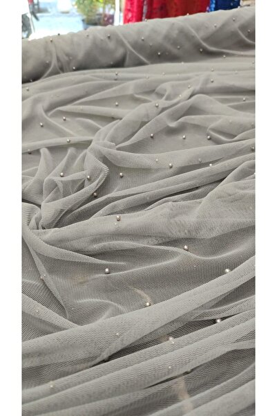 River Fabrics Boncuklu Tül Gri