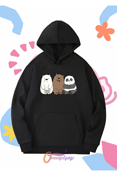 oneagılyazı سويت شيرت للأطفال للجنسين - مطبوع عليه دببة، مقاس كبير بغطاء للرأس