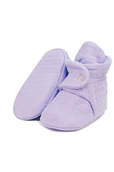 Ella Bonna Fliederfarbene Babyschuhe aus Bio-Baumwoll-Musselin – Neugeborene