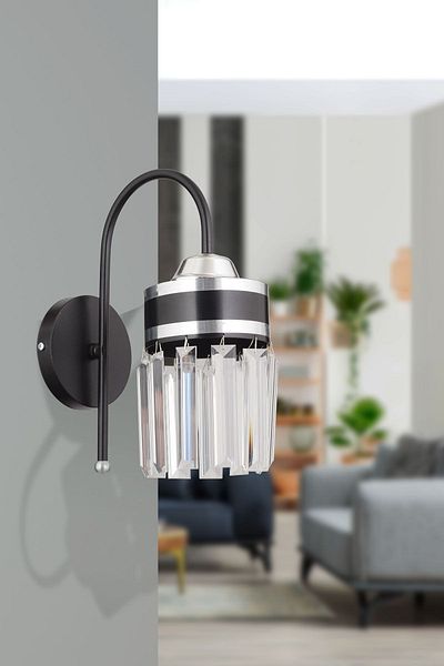 Docklight Tokyo Black Crystal Stone Chrome Strip Cylinder Down Facing Modern Sconce