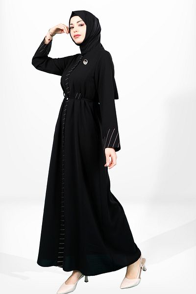 Beyza Μαύρη ριγέ ζώνη με φερμουάρ Ferace 3925 - Πλαϊνές τσέπες