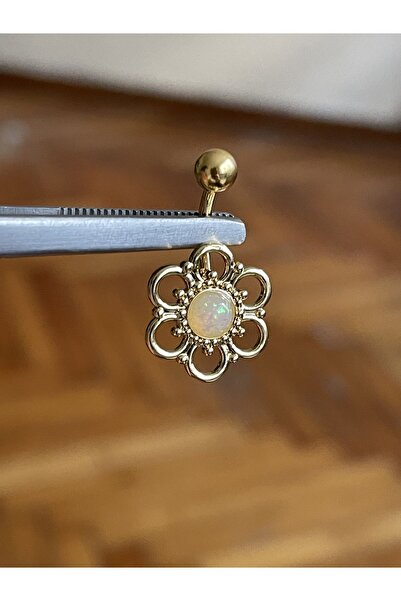Rupen Kraft 316 L Cerrahi Çelik Gold Rengi Yonca Model Inci Taşlı Göbek Piercingi