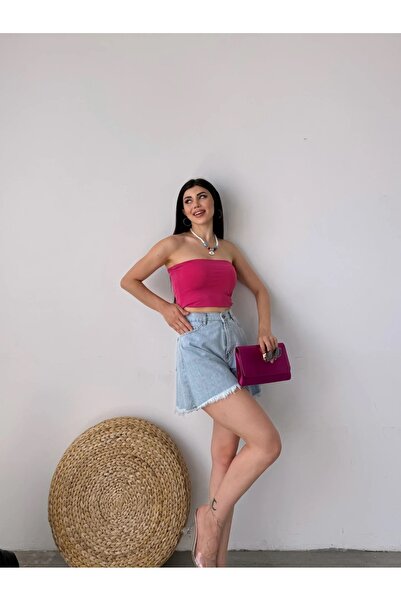 Genel Markalar Geniş Paça Püsküllü Denim Şort