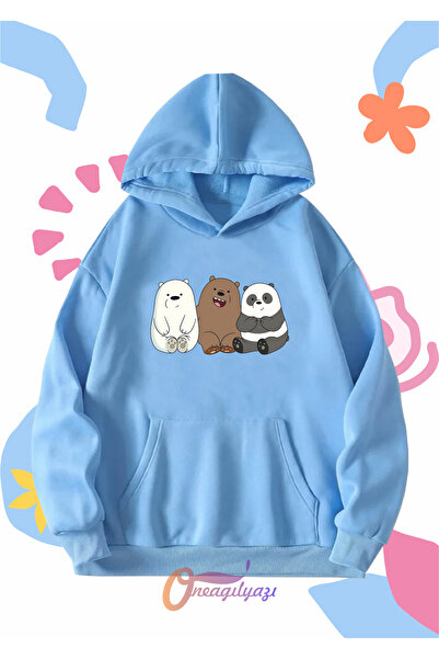 oneagılyazı سويت شيرت للأطفال للجنسين - مطبوع عليه دببة، مقاس كبير بغطاء للرأس
