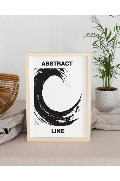 Ayışığı Dizayn Set de pictură murală unică poster cu ramă din lemn natural cu pensulă neagră abstractă