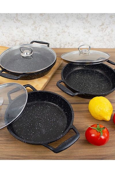 Blueeslife Granite Casting 3-Piece Saucepan Set 18-20-22 Cm Essenso with Lid