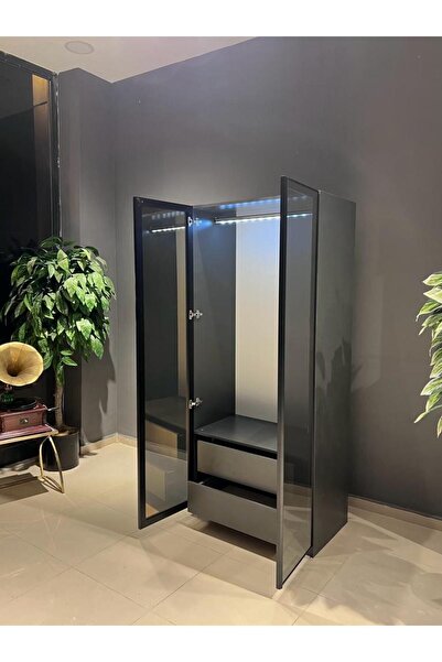 CANBAZ FURNİTURE Esla Modüllü 2 Cam Kapaklı Giyinme Dolabı % 100 MDF (KURULUM...