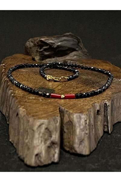 Rupen Kraft 14 Ayar Kristal Kesim Siyah Akik Taşlı Minimal Altın Kolye