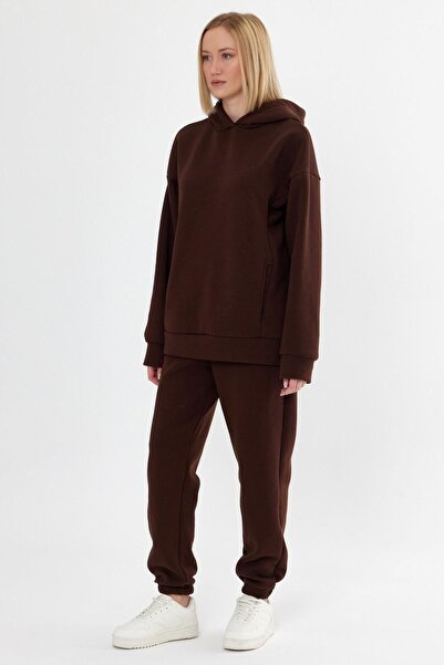 ESPİNA Γυναικείο σετ φούτερ με ελαστική μέση και πόδια με τρεις κλωστές Fleece Oversize